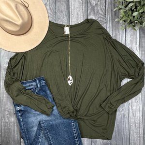 KEEP THEM GUESSING LONG SLEEVE TOP - OLIVE